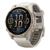 Garmin Fenix 8 43mm Amoled Sapphire, Золотистый корпус, Дымчато-серый силиконовый ремешок 
