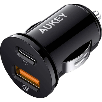 Автомобильное ЗУ Aukey USB+USB-C 21 ватт (Автомобильное ЗУ Aukey CC-Y11 Черный)
